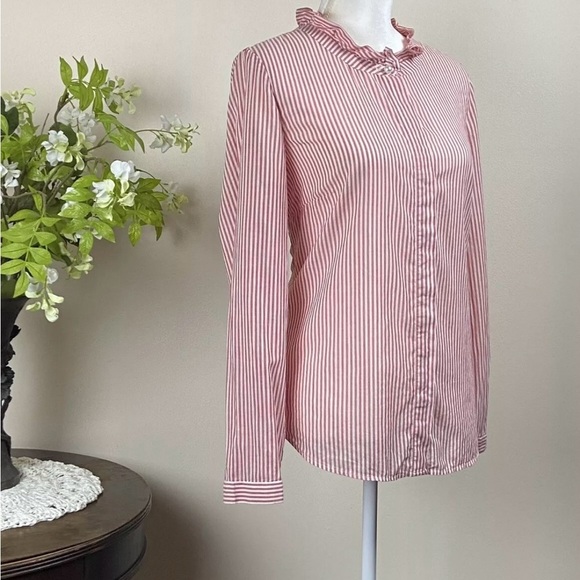 Talbots | Heathered Red & White Striped Hidden Placket Button Down Shirt MP - Picture 5 of 14